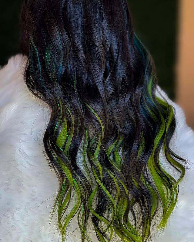 lime green highlights hair