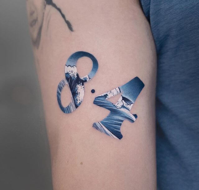 wave in number tattoo