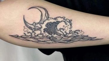 wave with half moon tattoo