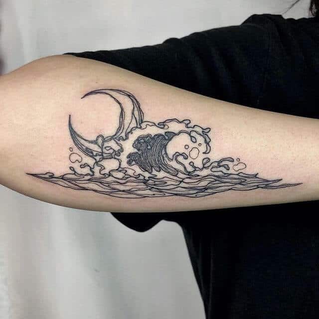 wave with half moon tattoo