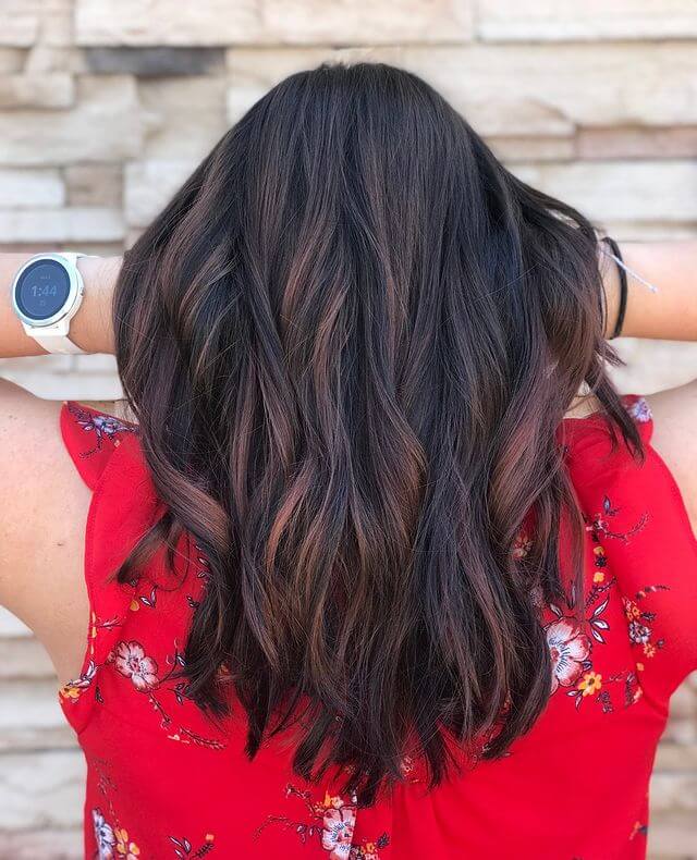 Black and cherry red balayage