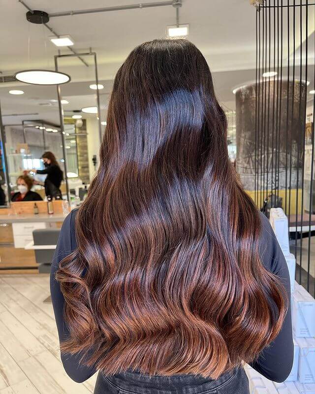 Brunette balayage on black hair