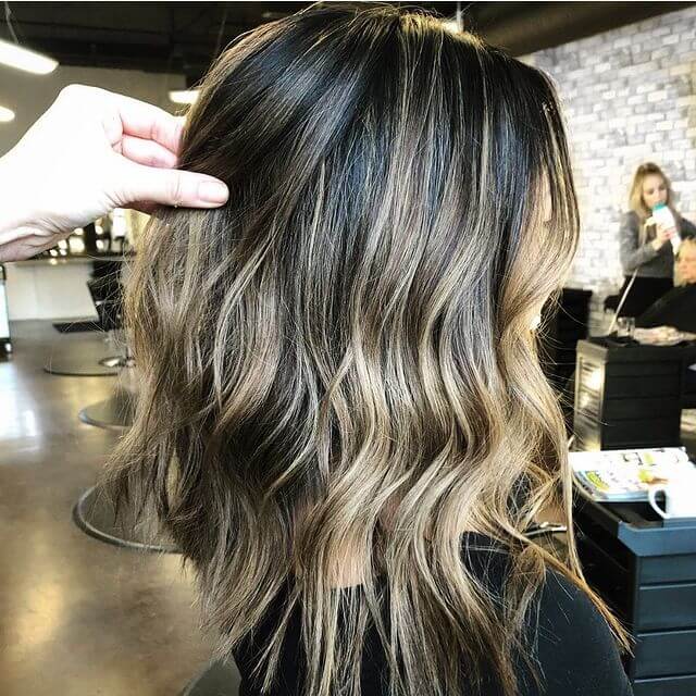 Blonde balayage on black hair