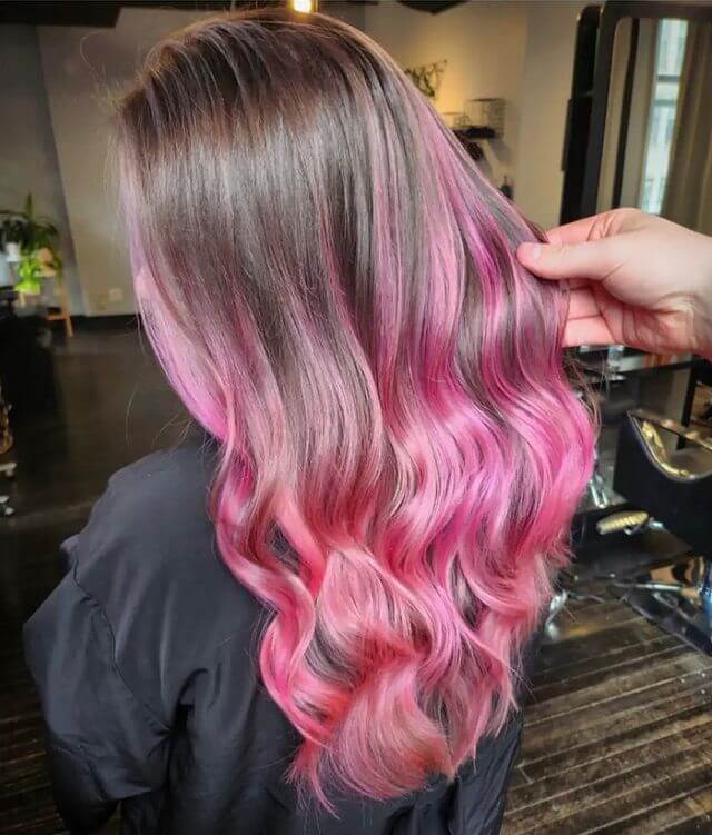 Ash brown to hot pink ombre hair color