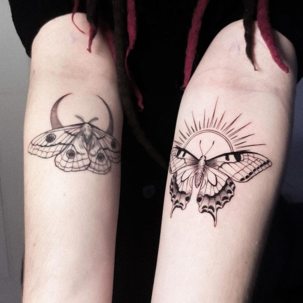 Butterfly, Sun and Moon Tattoo