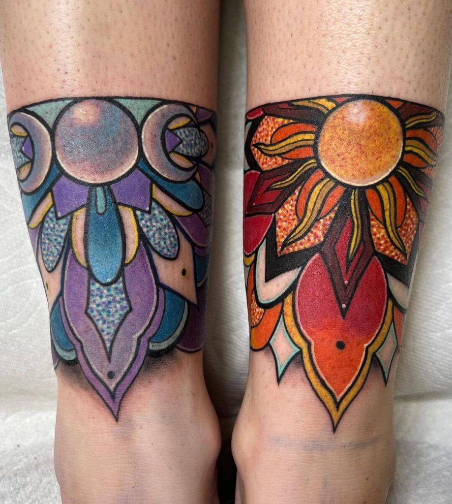Neo Traditional Sun and Moon Tattoo