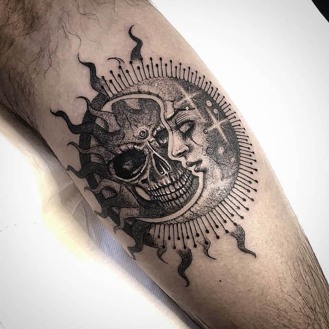 Sun, Moon and Skull Tattoo