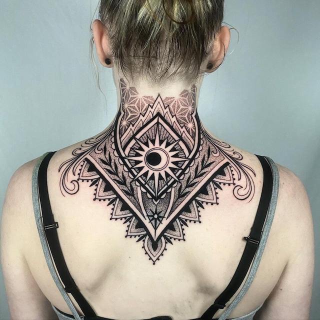 Sun and Moon Neck Tattoo