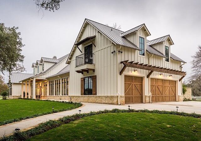 Beige house color and brown roof