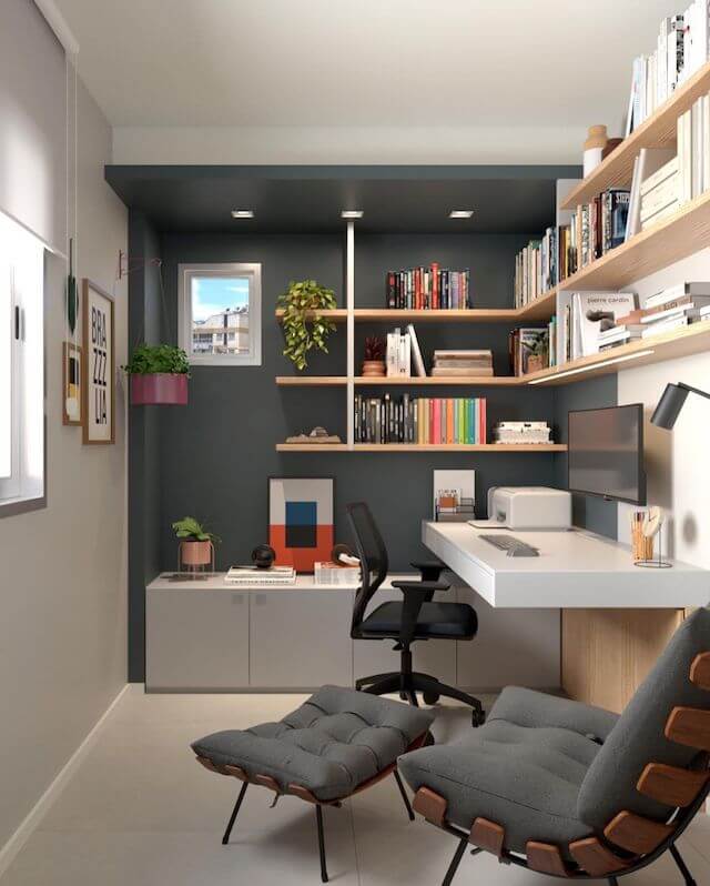 Home office corner shelf