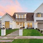 Creamy white house color and brown roof