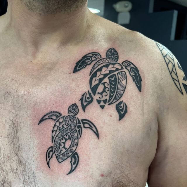 Father and Son Tribal Turtles Tattoo