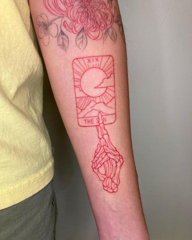 Red Ink Tarot Card Tattoo