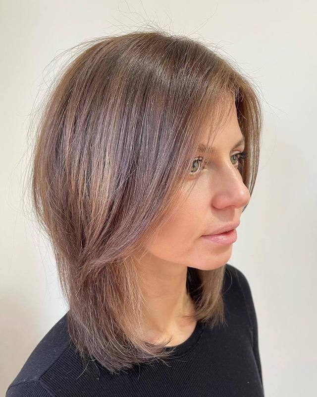 Textured lob with long bangs