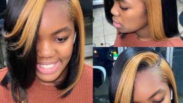 black and honey blonde skunk stripe