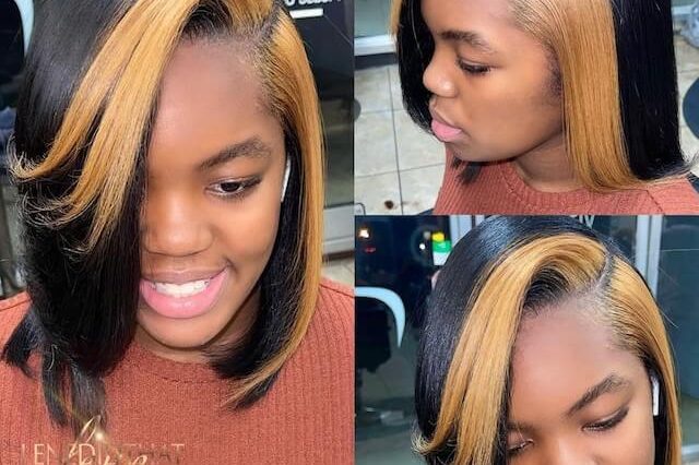 black and honey blonde skunk stripe