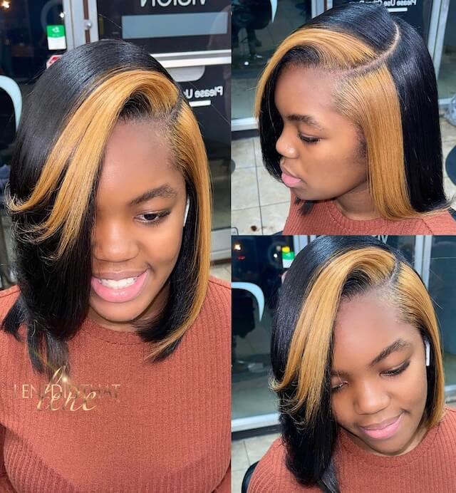 black and honey blonde skunk stripe