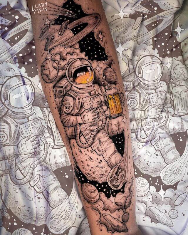 Astronaut Enjoying  Universe tattoo