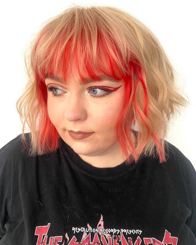 Blonde Hair with Red Skunk Stripe