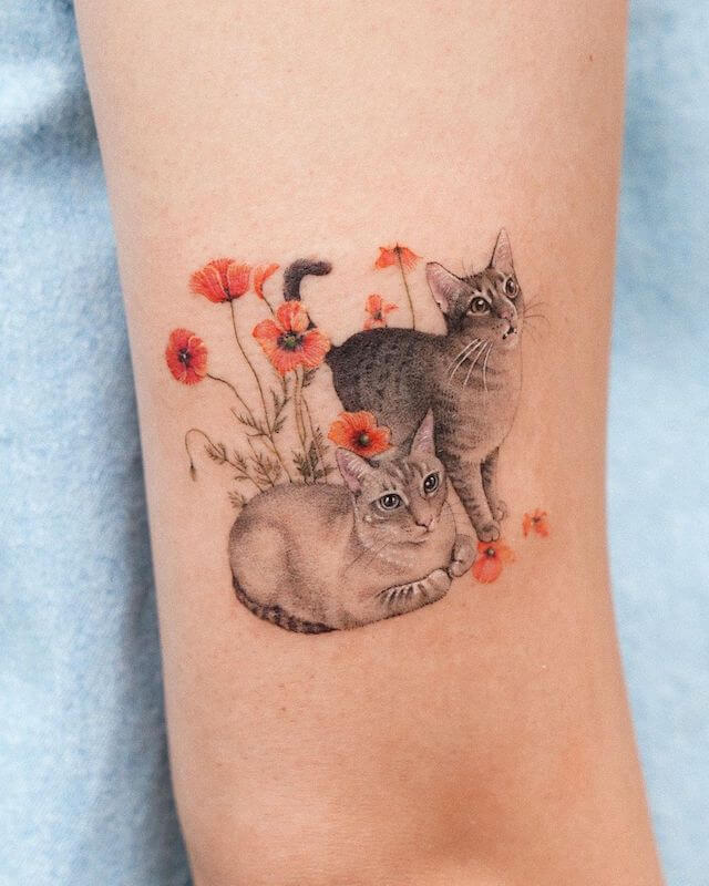 Cats & Poppies Tattoo