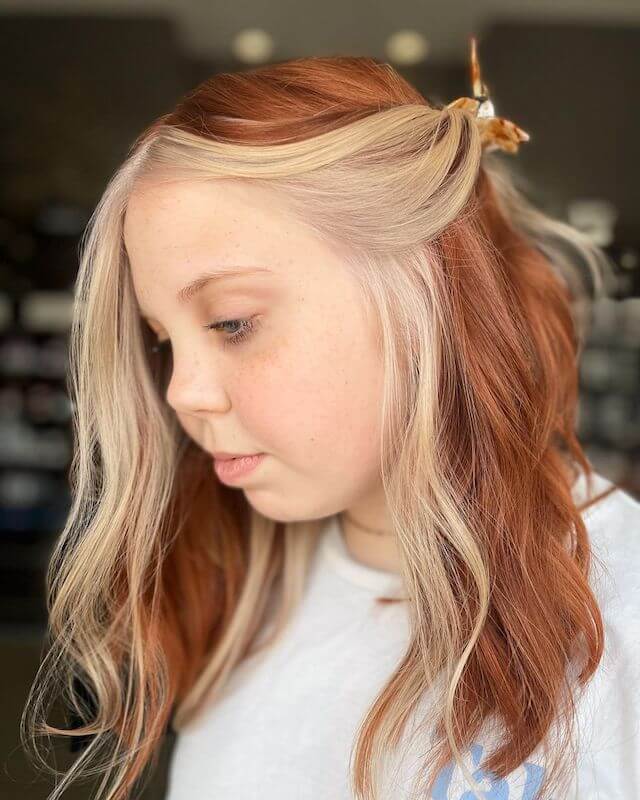 Copper and Blonde Skunk Stripe Hair