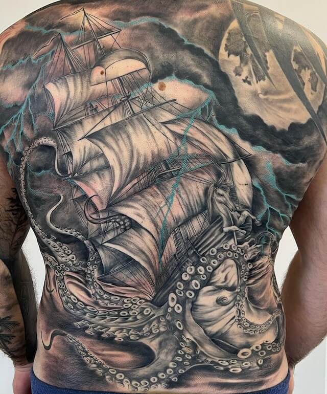 Full Back Ocean Tattoo For Men
