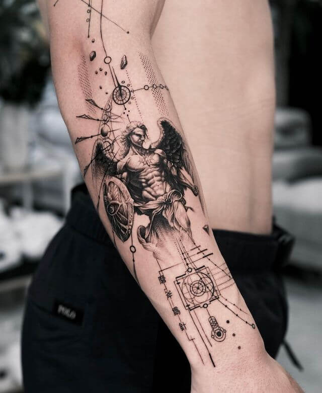 Guardian Angel tattoo with Geometry Design