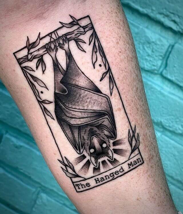 The Hanged Bat Tarot Card Tattoo
