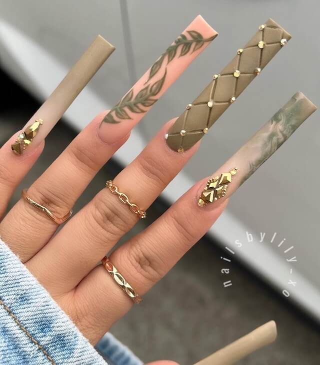 Olive green coffin nails