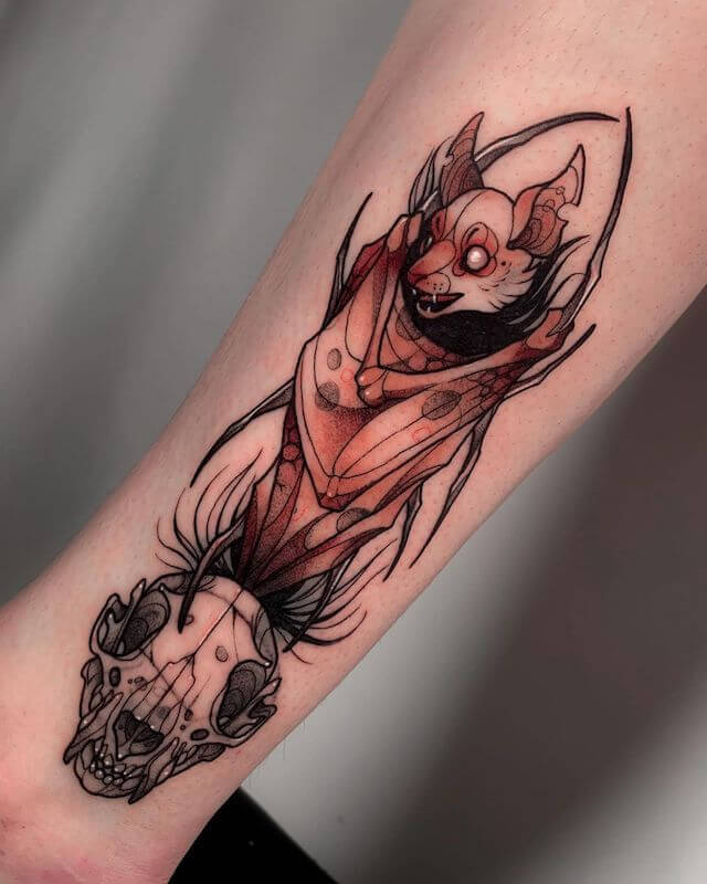 Skull and Bat Tattoo