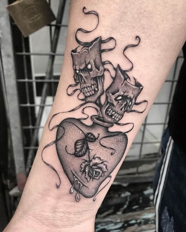 Smile now, Cry Later Mask with Sacred Heart Tattoo