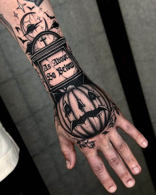 Bat and Halloween tattoo