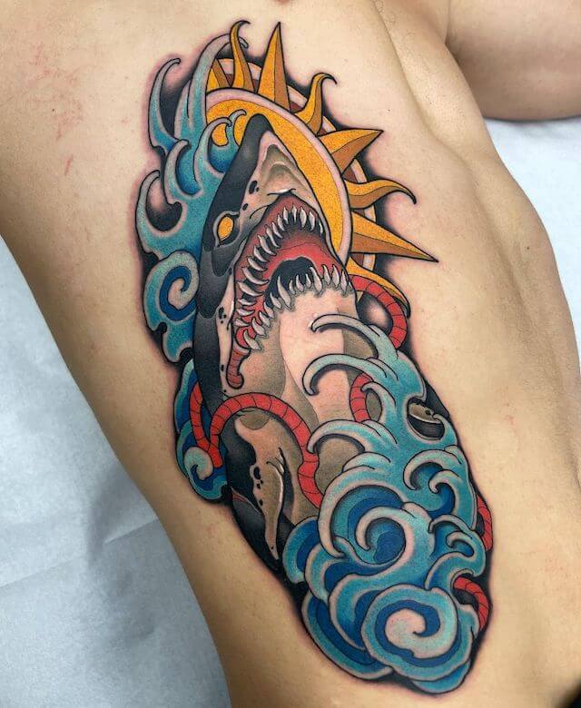 wave with shark tattoo