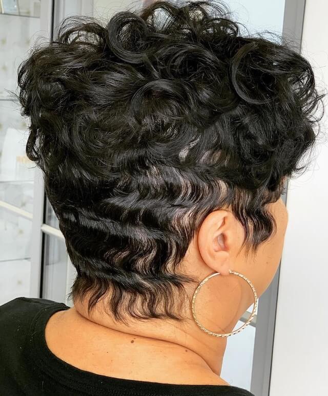 Black short curls and waves hairstyle