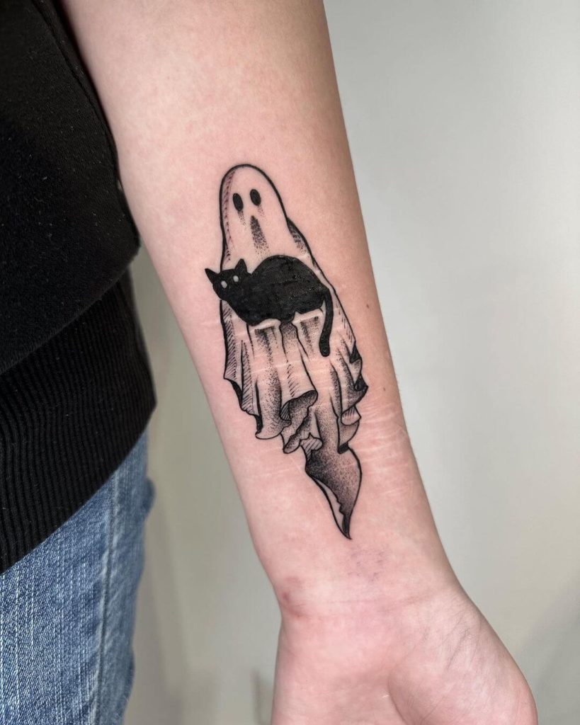 Ghost and Black Cat Tattoo