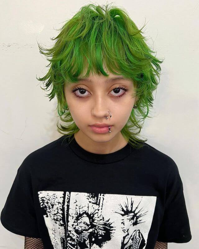 Green Hair Wolf Cut