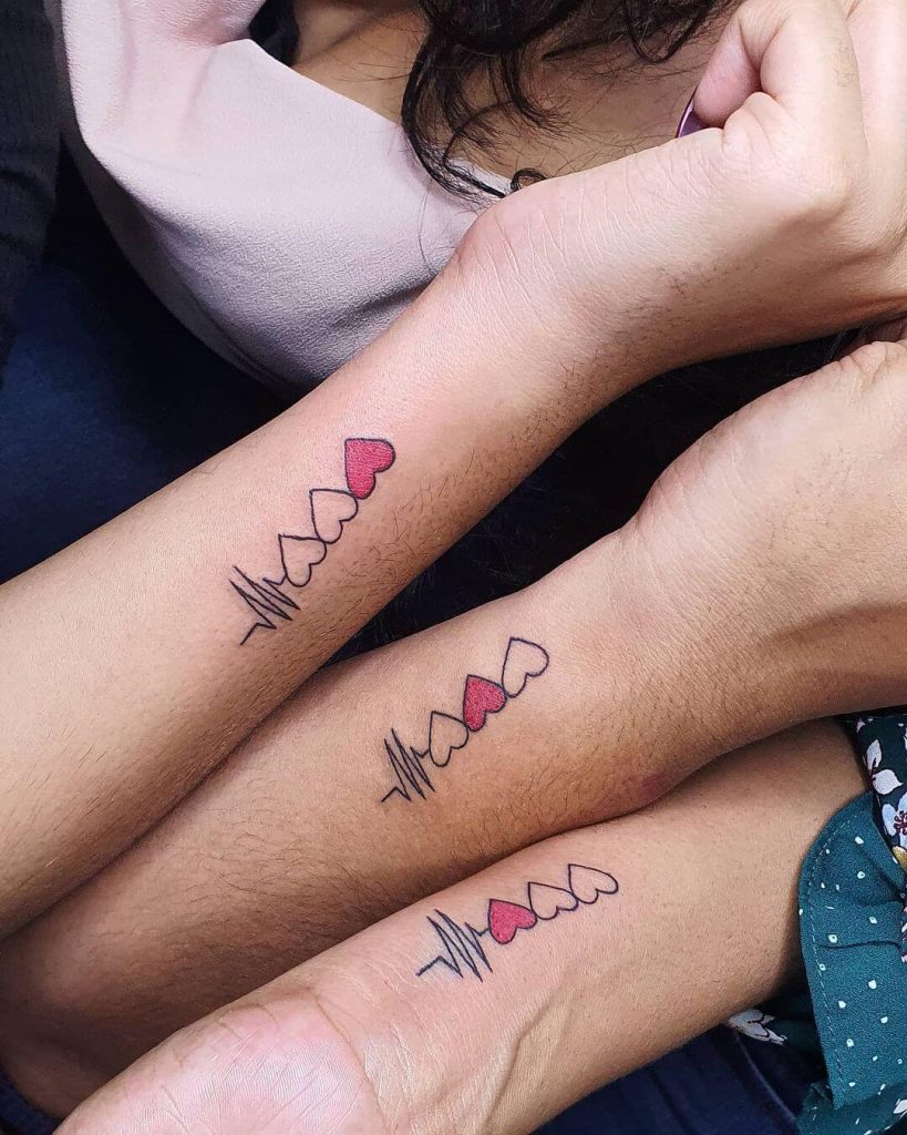 Heartbeat tattoo for 3 sisters