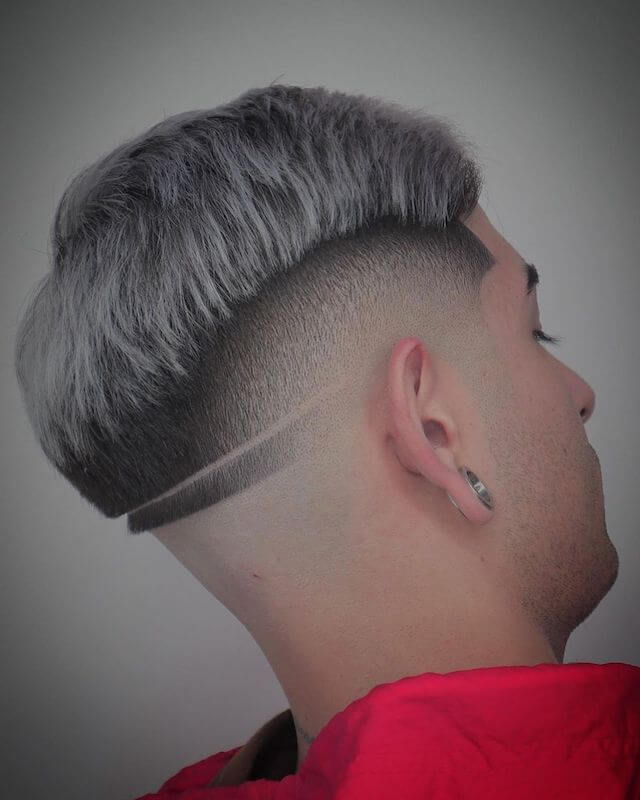 Silver hair High drop fade with horizontal line