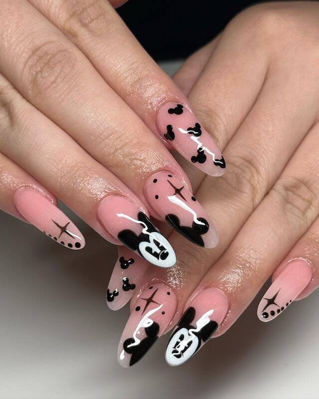 Mickey Mouse Design on Nude Nails