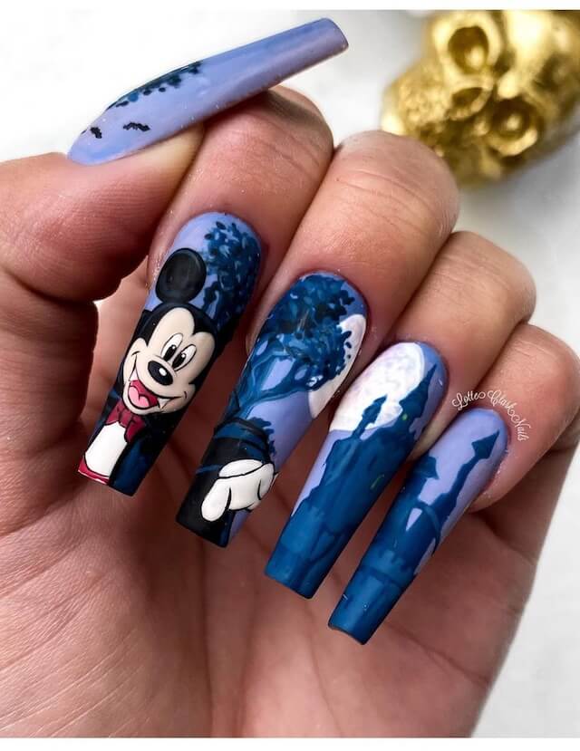 Mickey mouse purple and blue nails