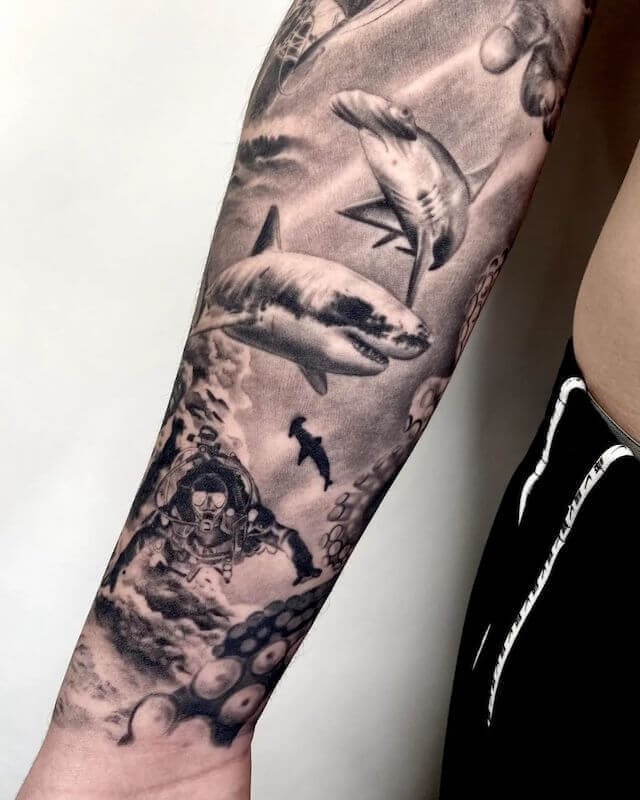 Shark In The Ocean Tattoo