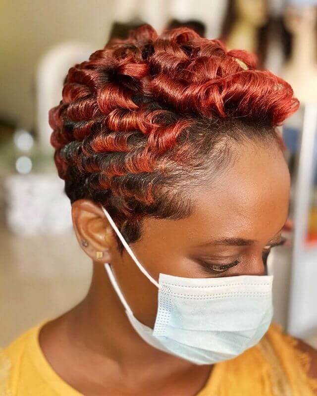 Short red curls for black woman