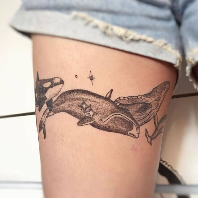 wrap around whale tattoo for thigh.