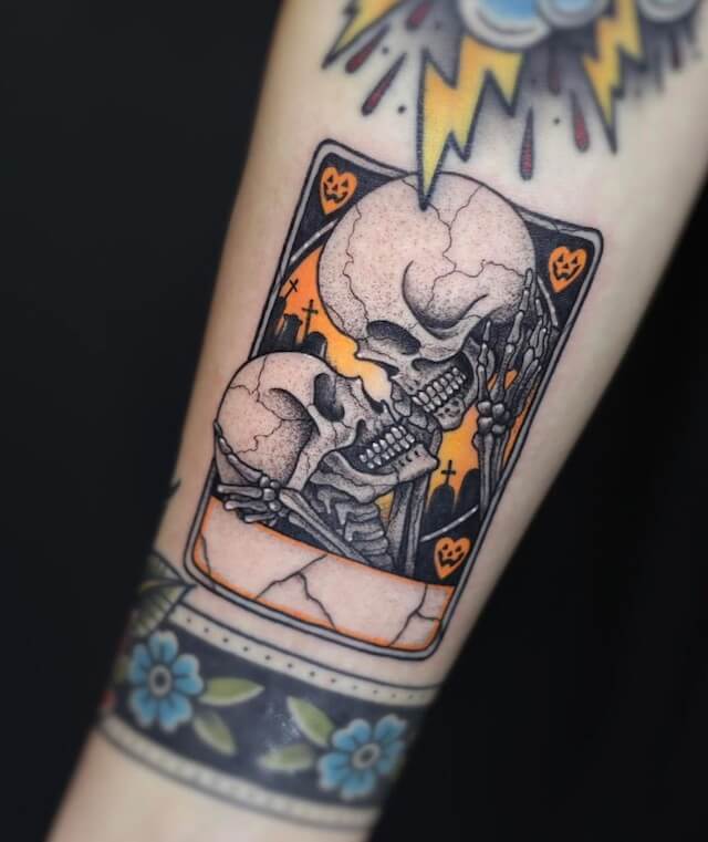 Classic traditional death card tattoo