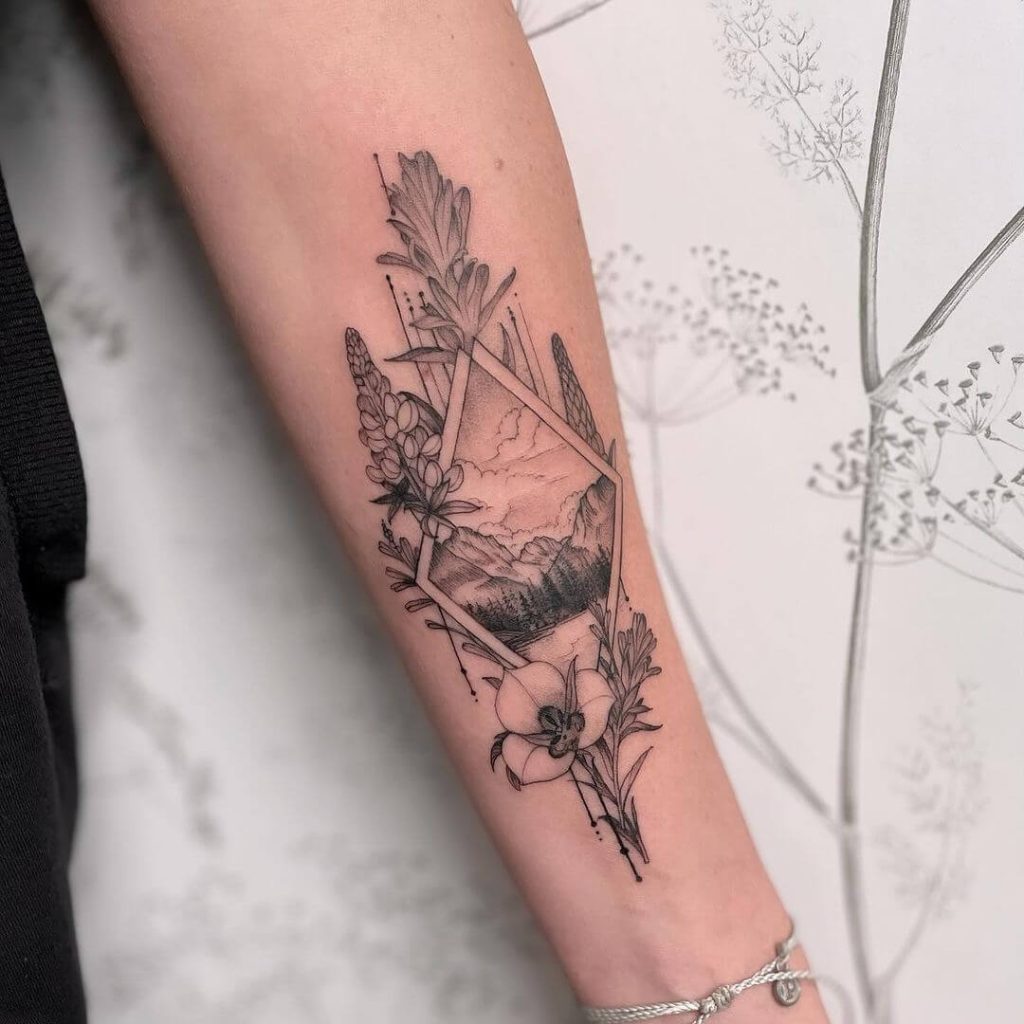 Wildflowers and mountain scene