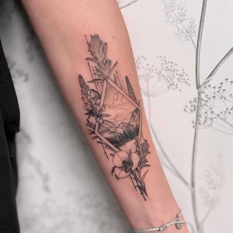 Wildflowers and mountain scene