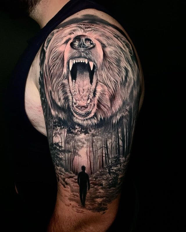 Bear and forest tattoo
