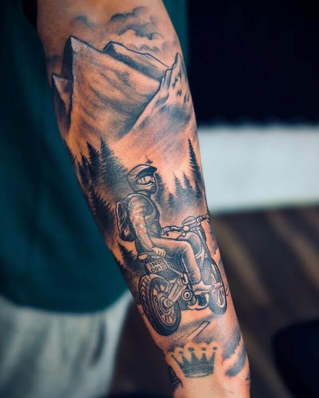 biker tattoo on half sleeve