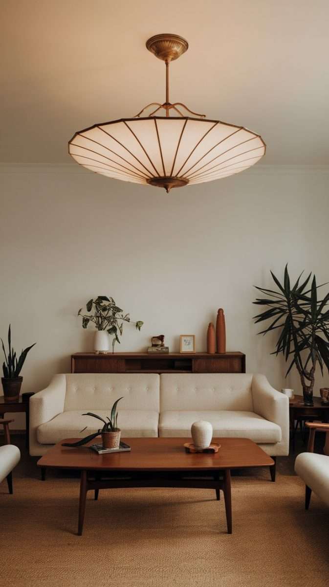 Vintage lighting fixture in a mid century modern living room